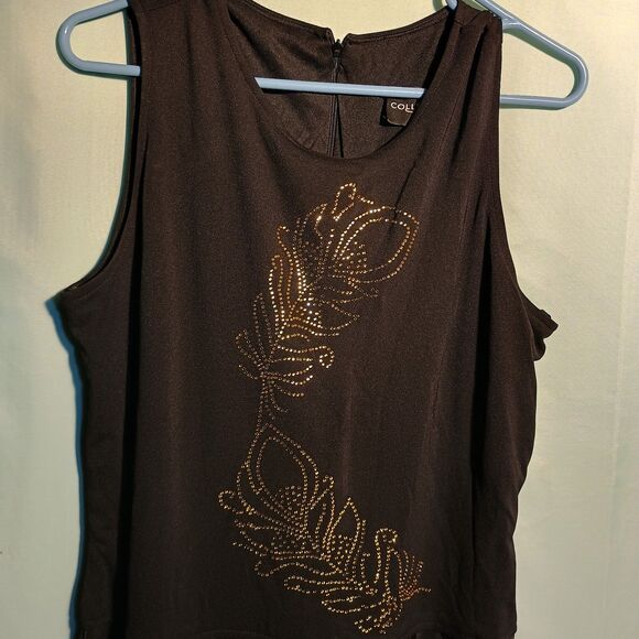 Elegant Black Sleeveless Midi Dress with Bronze Beaded Embroidery - Picture 3 of 5